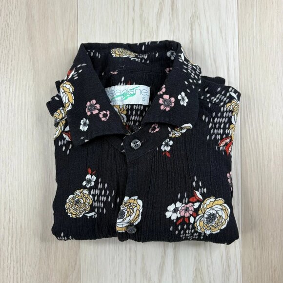 Seaplane Mens Black Floral Hawaiian Short Sleeve Comfy Button Up Shirt Size S - Picture 1 of 13